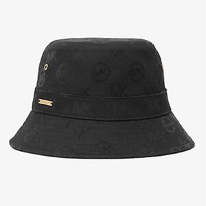 NWT Michael Kors Logo Embossed Stretch Cotton Bucket Hat Black